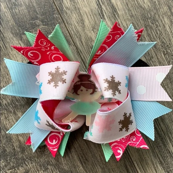 Snowflake ballerina hair bow pink blue Winter Ballerina - Picture 1 of 6